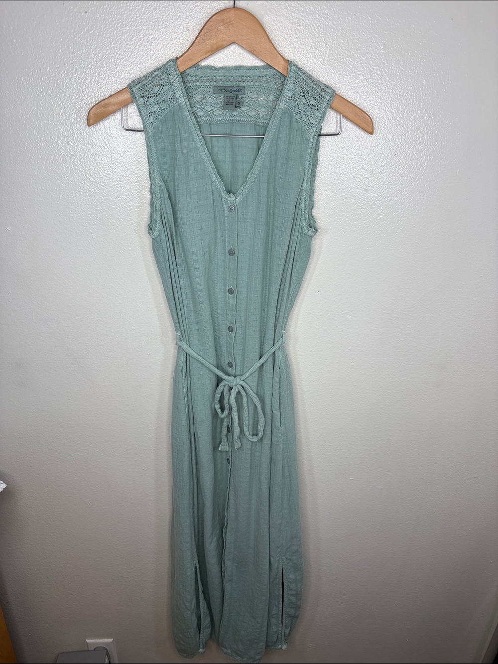 Carbon 2 Cobalt Teal Lace Sleeveless Button Maxi Dress Women Size S